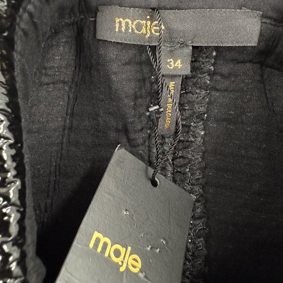 Maje Rinili contrast-trim mini shirtdress in black cotton-blend bouclé-tweed, XS - Picture 6 of 16